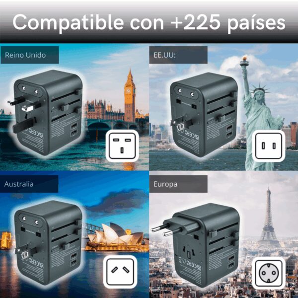 ADAPTADOR ENCHUFE UNIVERSAL 35.5W PD CARGA RÁPIDA. DE VIAJE 3 USB + 2 USB-C - Image 2