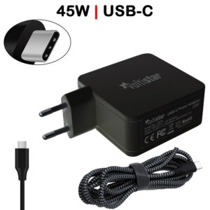 CARREGADORMULTIVOLTAJE USB-C PARA PORTÁTIL 5V-20V 2.25A 45W NEGRO CABO TRENZADO