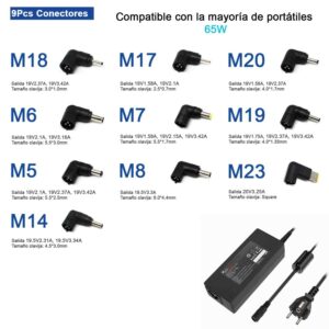 CARREGADOR UNIVERSAL  PARA PORTÁTILES 9.5-20V 65W 9 TIPS