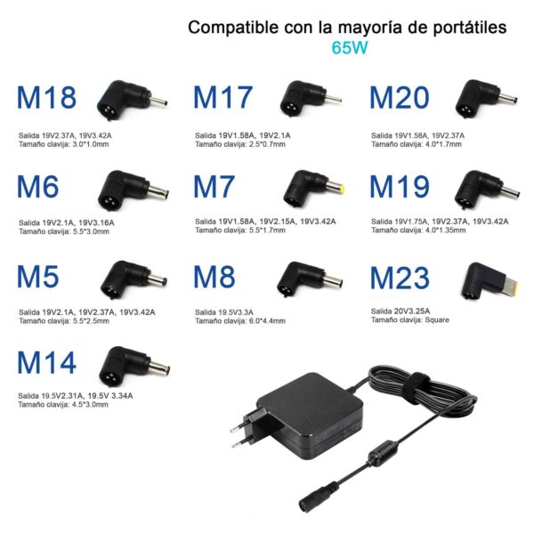CARREGADOR UNIVERSAL  PARA PORTÁTILES 15/20V 65W 10 TIPS