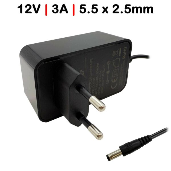 CARREGADOR PARA  TIRAS LEDS ROUTERS CÁMARAS DE SEGURIDAD 12V 3A 5.5X2.5MM