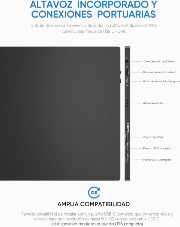 MONITOR PORTÁTIL ARZOPA S1 TABLE DE 15.6" 1080 FHD IPS CON HDMI USB-C PARA PC MAC PS5 NINTENDO SWITCH - Image 5