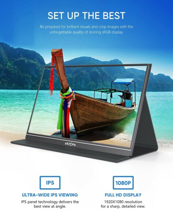MONITOR PORTÁTIL ARZOPA A1 GAMUT DE 15.6" FHD IPS CON HDMI USB-C PARA PC MAC PS5 SWITCH - Image 3