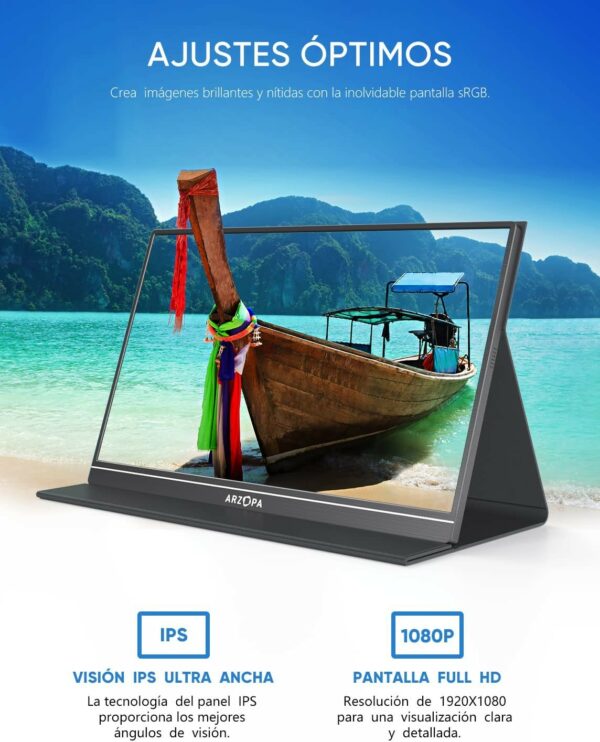MONITOR PORTÁTIL ARZOPA S1 TABLE DE 15.6" 1080 FHD IPS CON HDMI USB-C PARA PC MAC PS5 NINTENDO SWITCH - Image 4