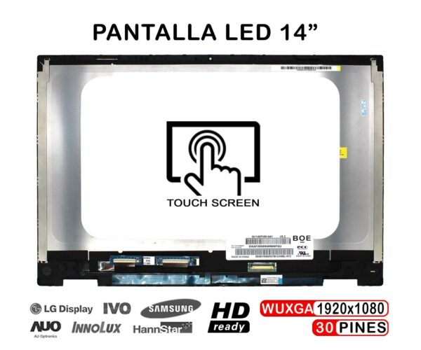 TELA LED TÁCTIL COMPLETA DE 14" PARA PORTÁTIL HP PAVILION X360 14-DW 14-DWXXX SERIES CON MARCO