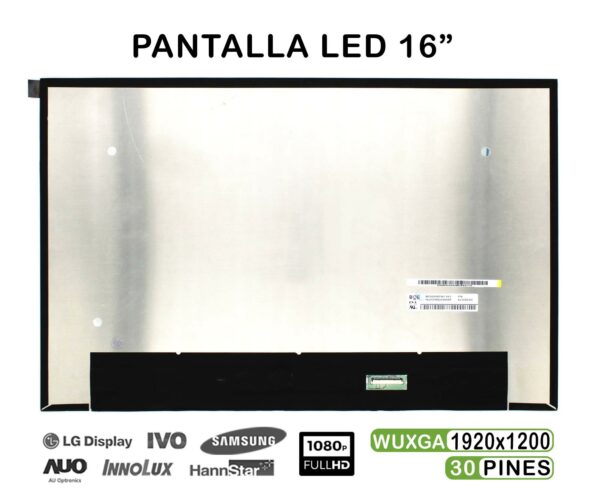 TELA LED DE 16" PARA PORTÁTIL NE160WUM-N61 V8.0 30 PINES
