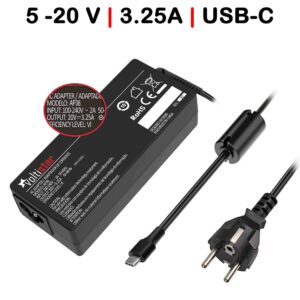 CARREGADOR USB-C MULTIVOLTAGEM PORTATIL 5V-20V 3.25A 65W PRETO