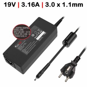 CARREGADOR PARA PORTATIL SAMSUNG 19V 3.16A 3.0x1.1 MM