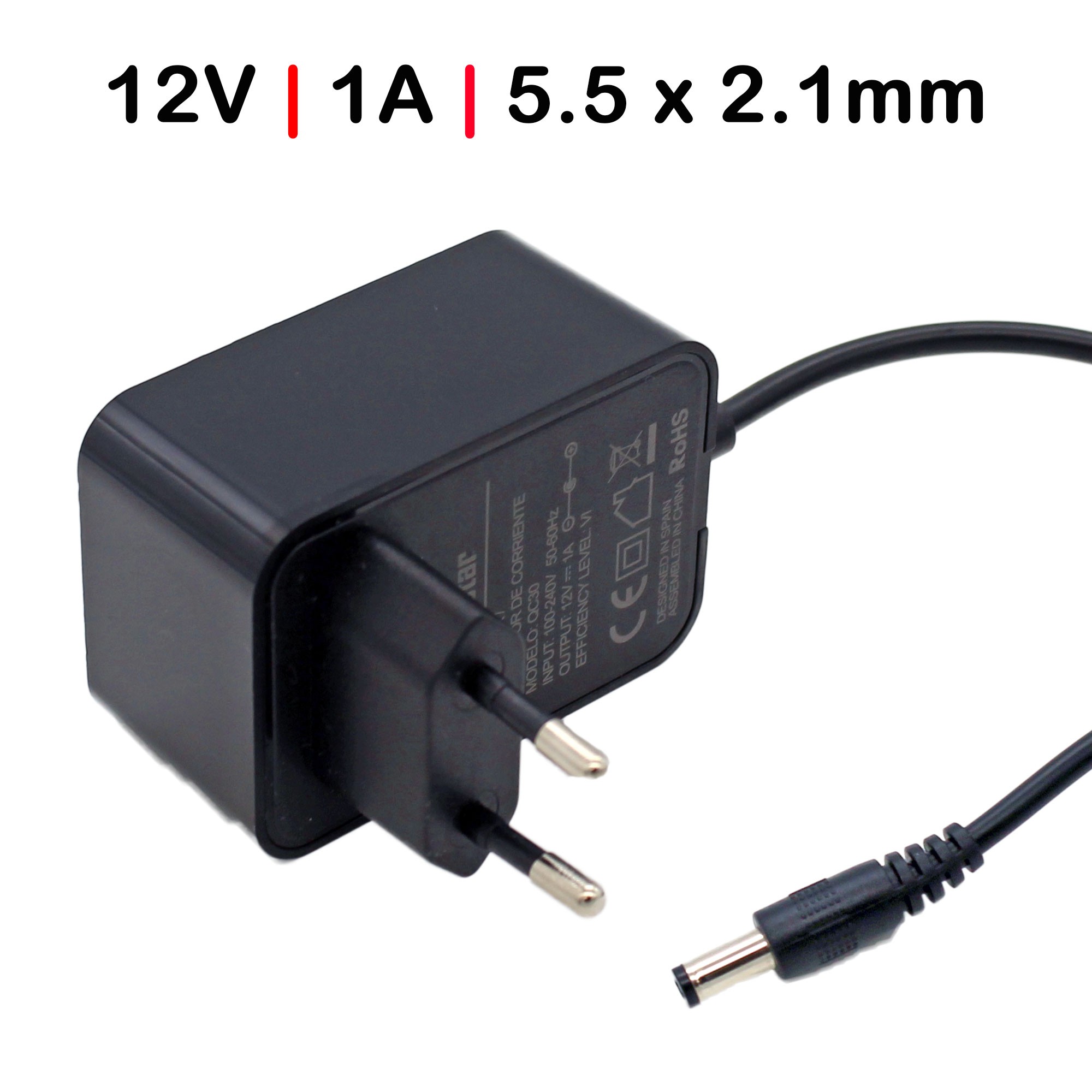 CARREGADOR UNIVERSAL PARA DISPOSITIVOS DE 12V 1A 5.5X2.1MM