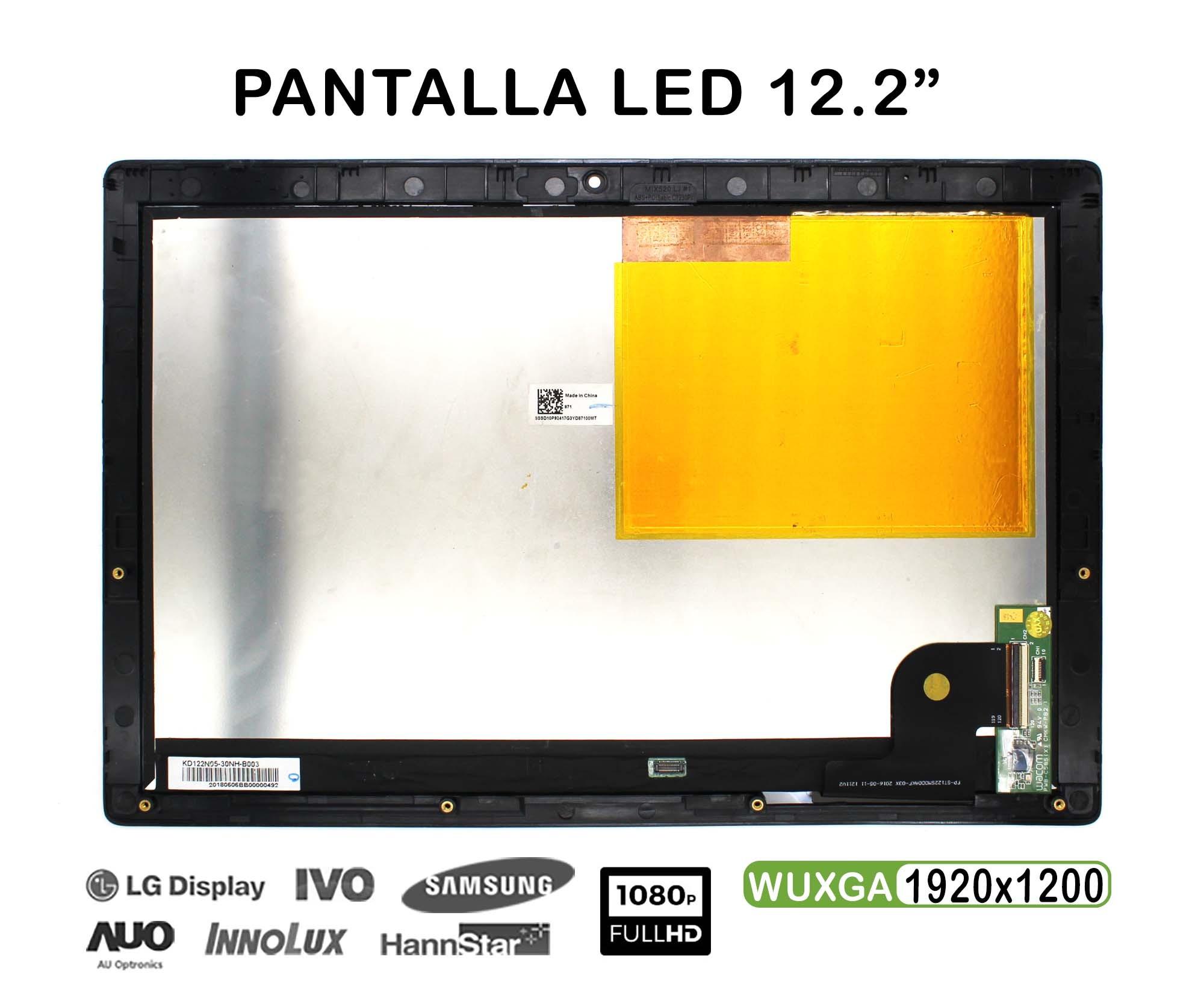 ECRÃ LED DE 12.2" PARA PORTATIL LENOVO IDEAPAD MIIX 520-12IKB 5D10P92347 COM QUADRO