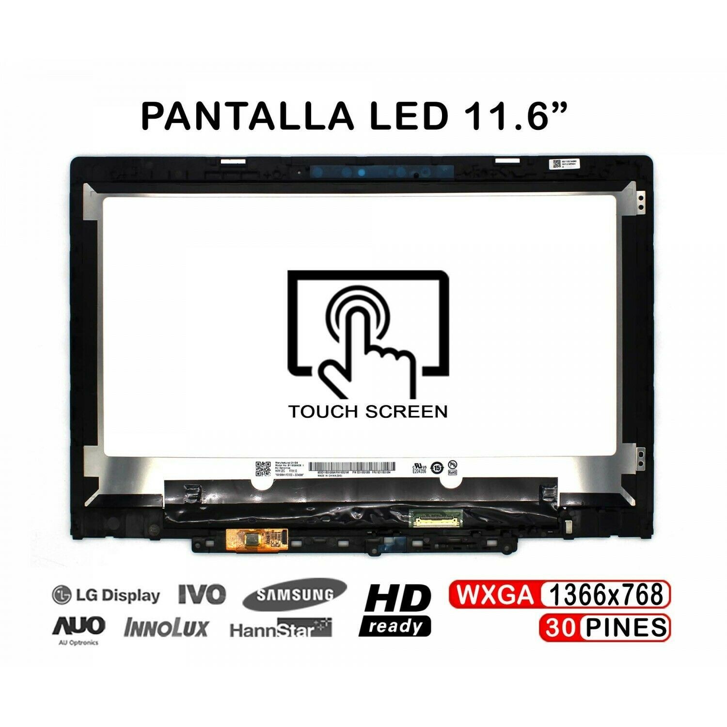 ECRÃ DE TOQUE LED DE 11,6" COM MOLDURA PARA LAPTOP LENOVO CHROMEBOOK 300E 2ª GERAÇÃO 81QC MTK COM SENSOR G