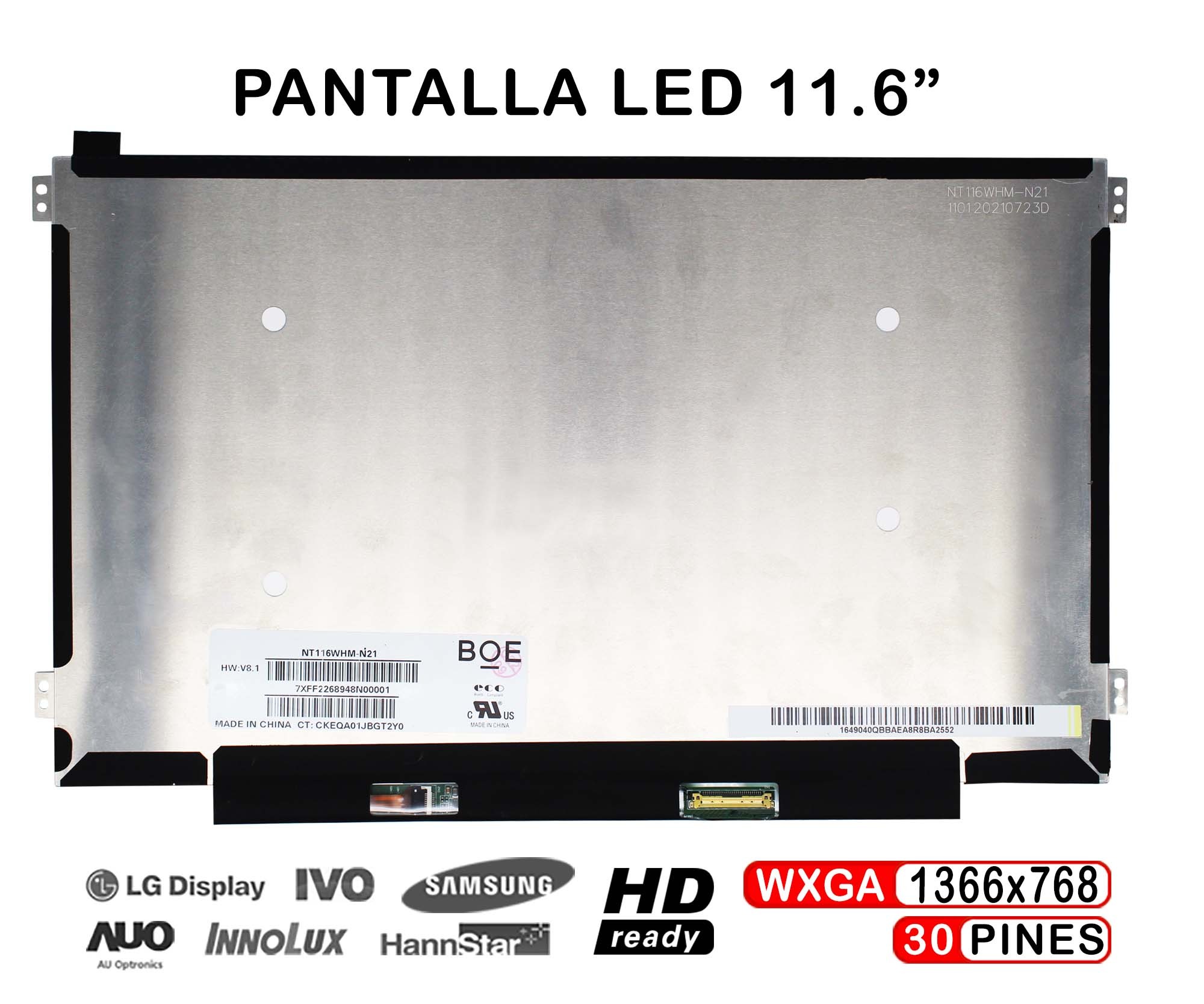 ECRÃ LED FROSO DE 11.6" PARA PORTATIL NT116WHM-N21 30 PINES