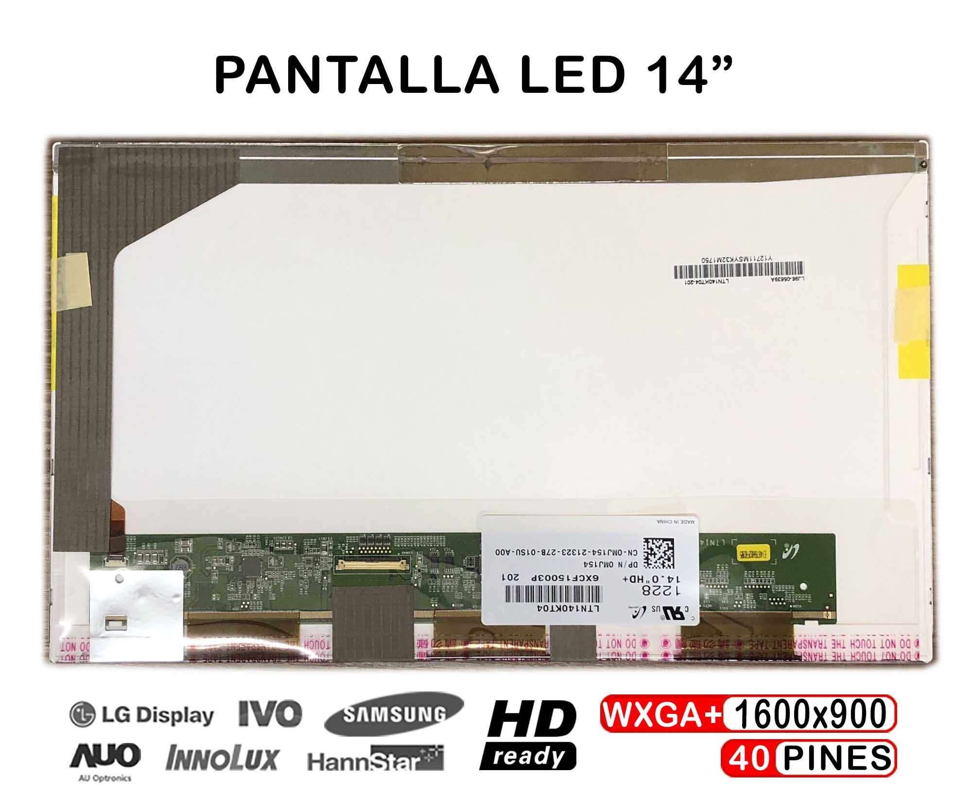 ECRÃ LED DE 14" PARA PORTATIL LP140WD1 TL M1 D2 A1 LTN140KT04 1600x900 40 PIN