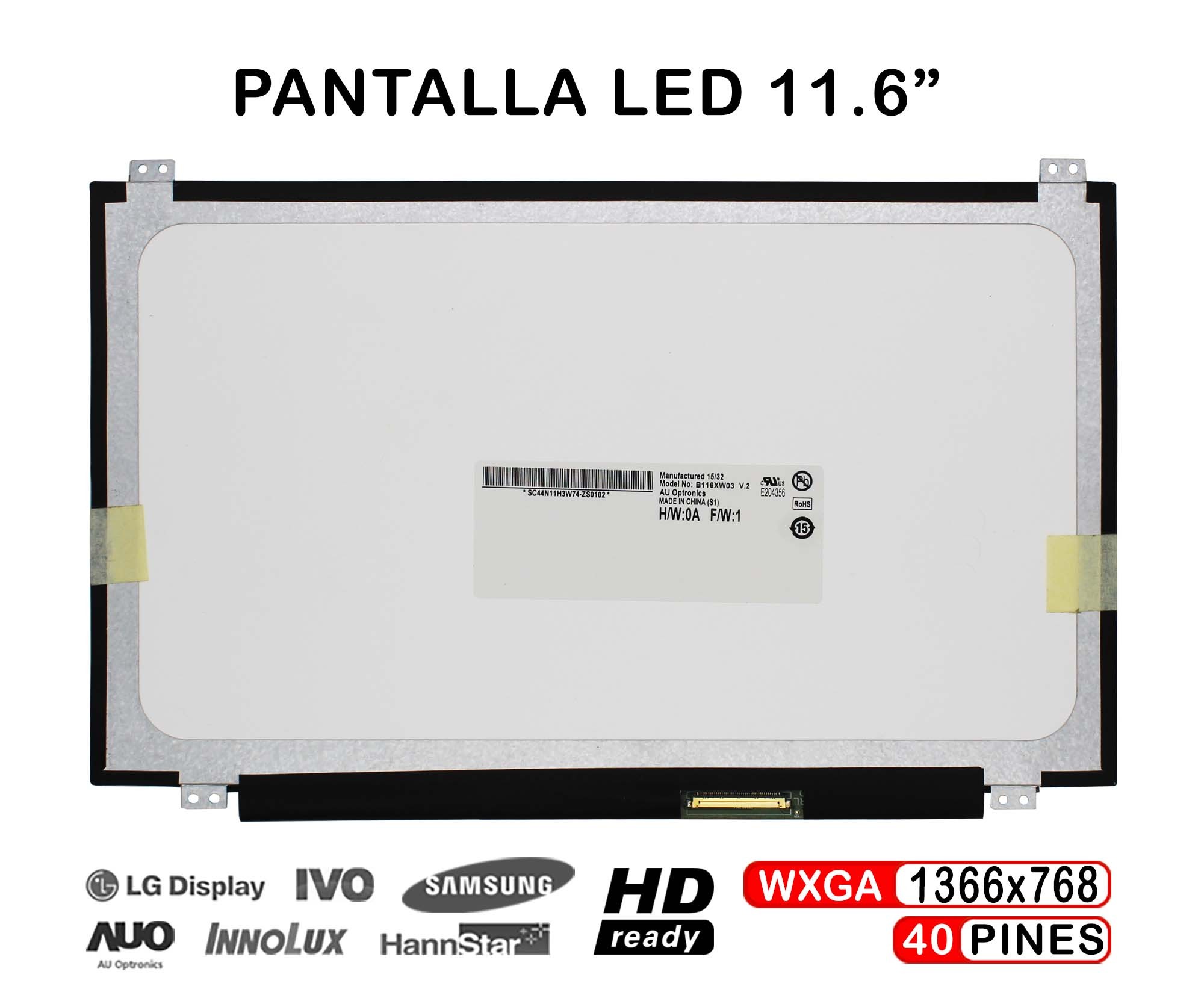 ECRÃ LED DE 11.6" PARA PORTATIL TOSHIBA SATELLITE PRO NB10-A-124