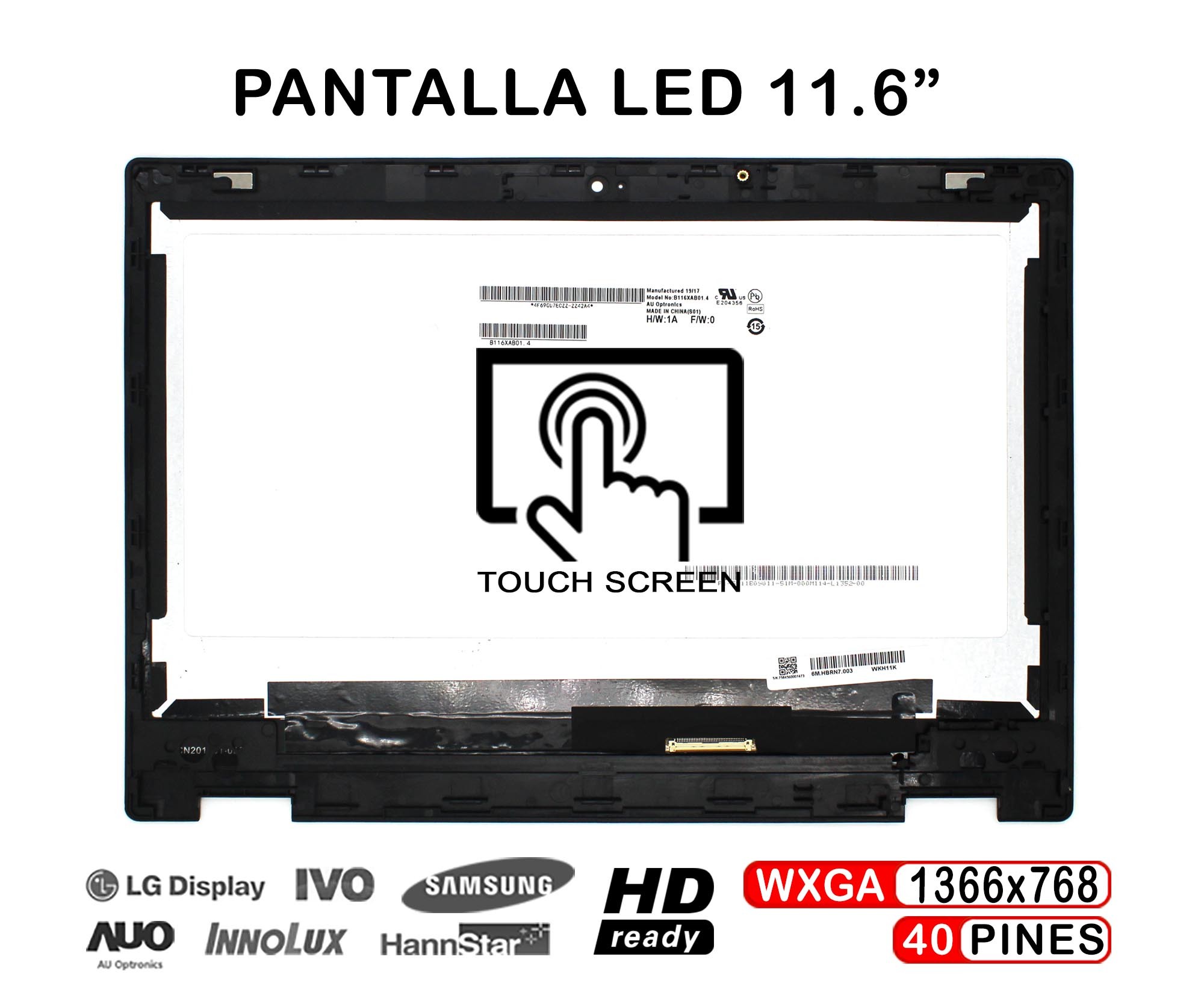 ECRÃ TÁTIL LED DE 11.6" PARA PORTATIL ACER CHROMEBOOK CP311 COM QUADRO