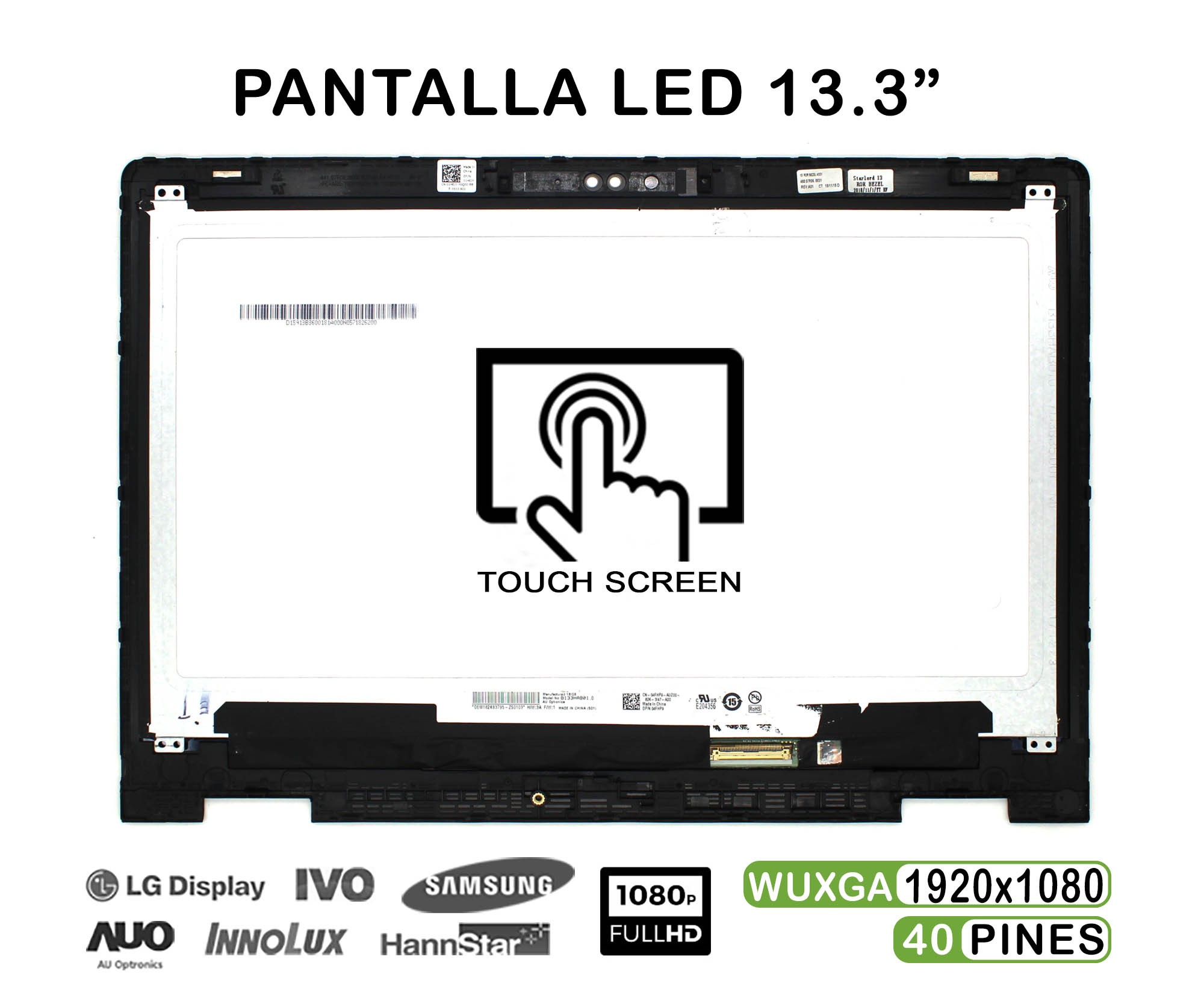 ECRÃ TÁTIL LED DE 13.3" PARA PORTATIL DELL INSPIRON 13 5368 5378 5379 COM QUADRO