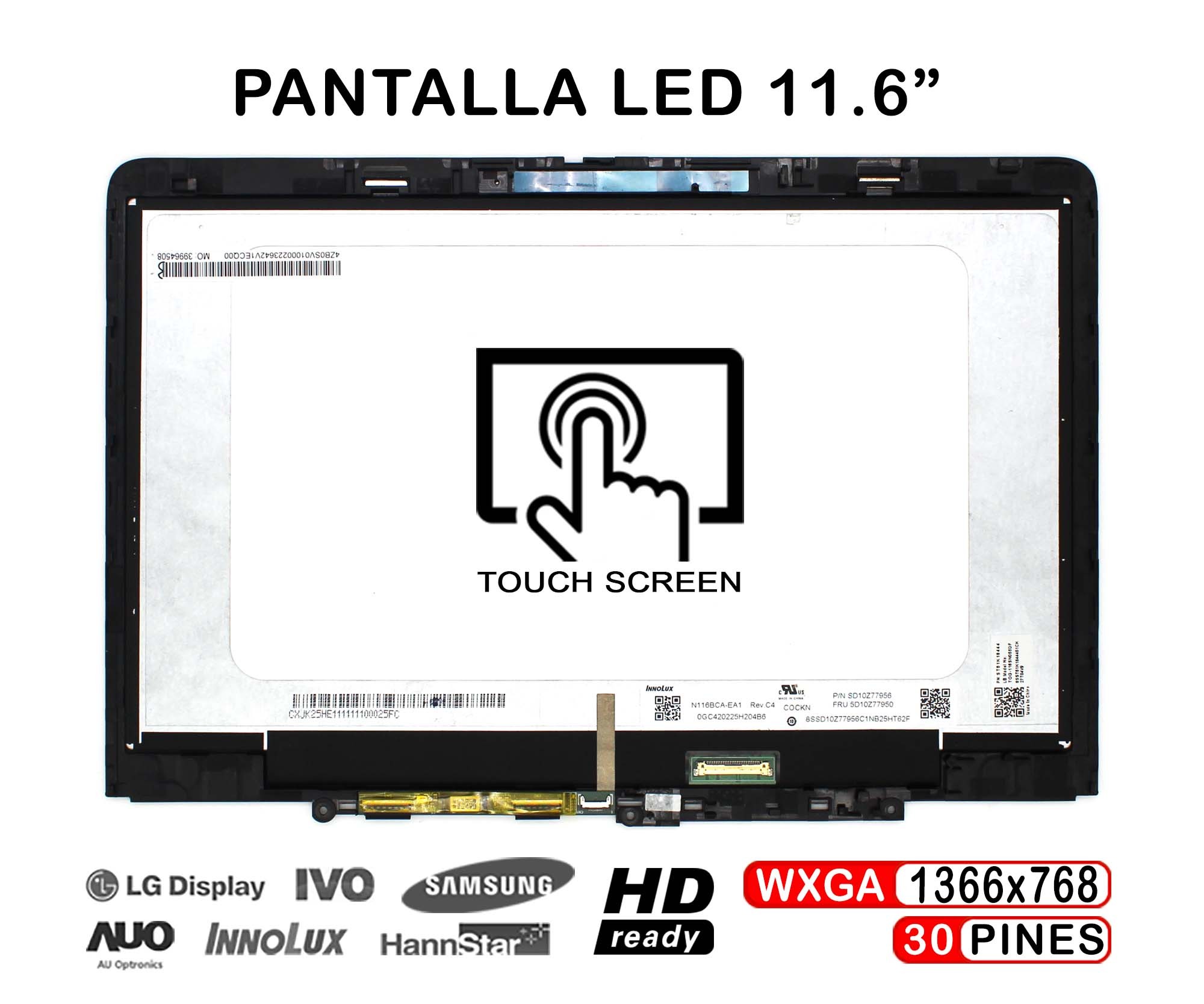 ECRÃ TÁTIL LED DE 11.6" PARA PORTATIL LENOVO 300W YOGA GEN 4 COM QUADRO