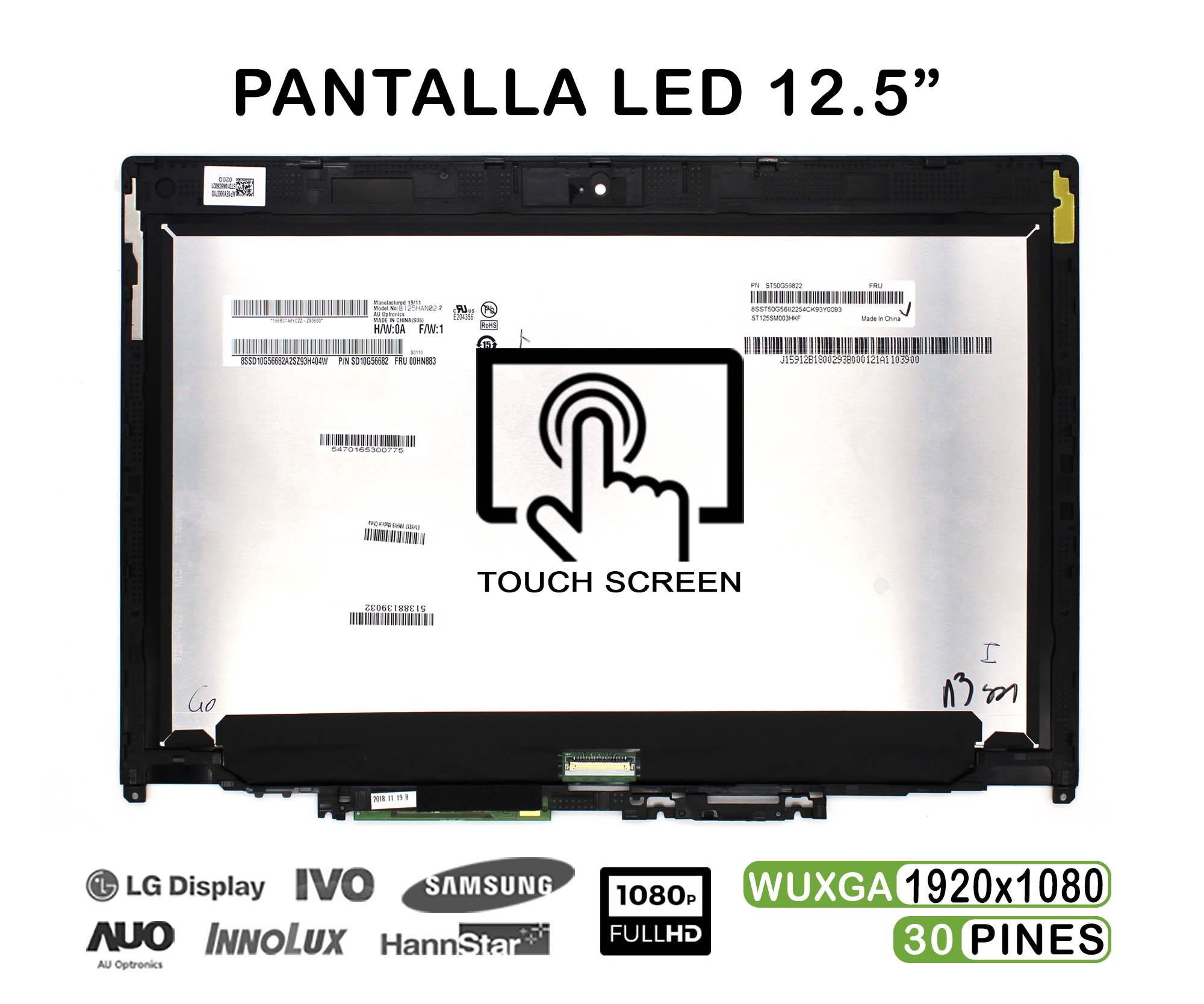 ECRÃ TÁTIL LED DE 12.5" PARA PORTATIL LENOVO THINKPAD YOGA 260 FHD 30 PINES