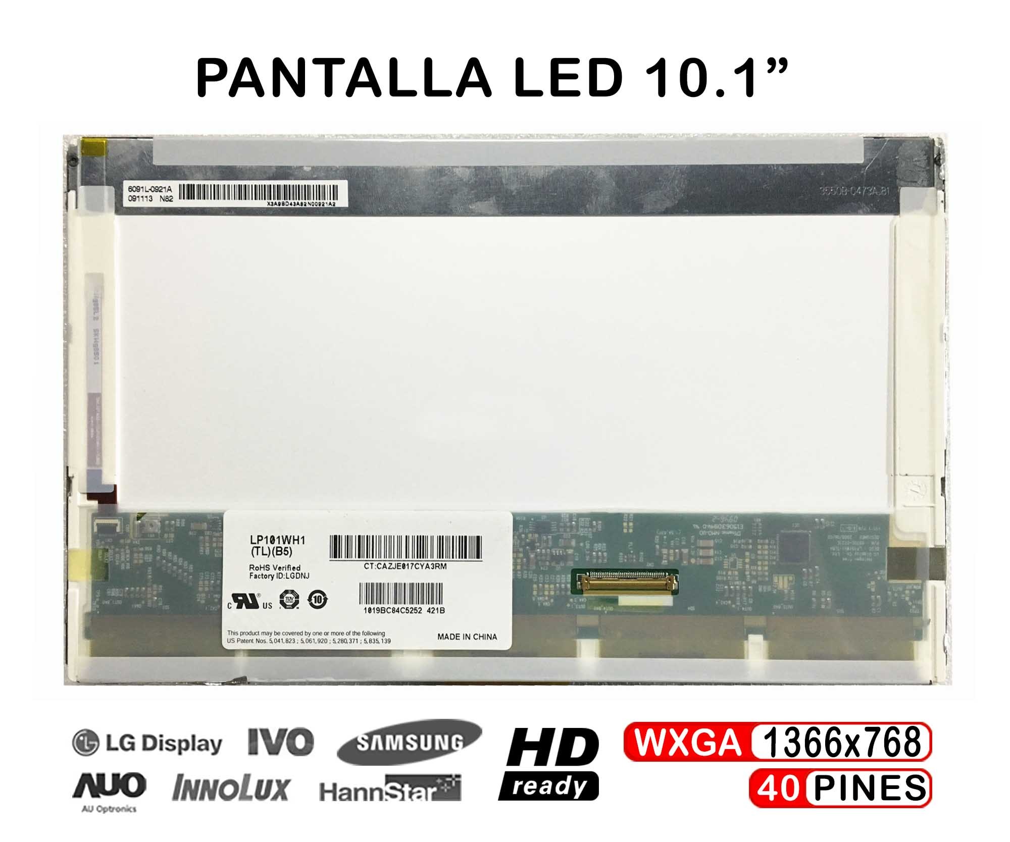 ECRÃ COMPLETA 10.1" PARA PORTATIL LP101WH1-TLB5 LP101WH1-TLA1 1366X768 40 PINES