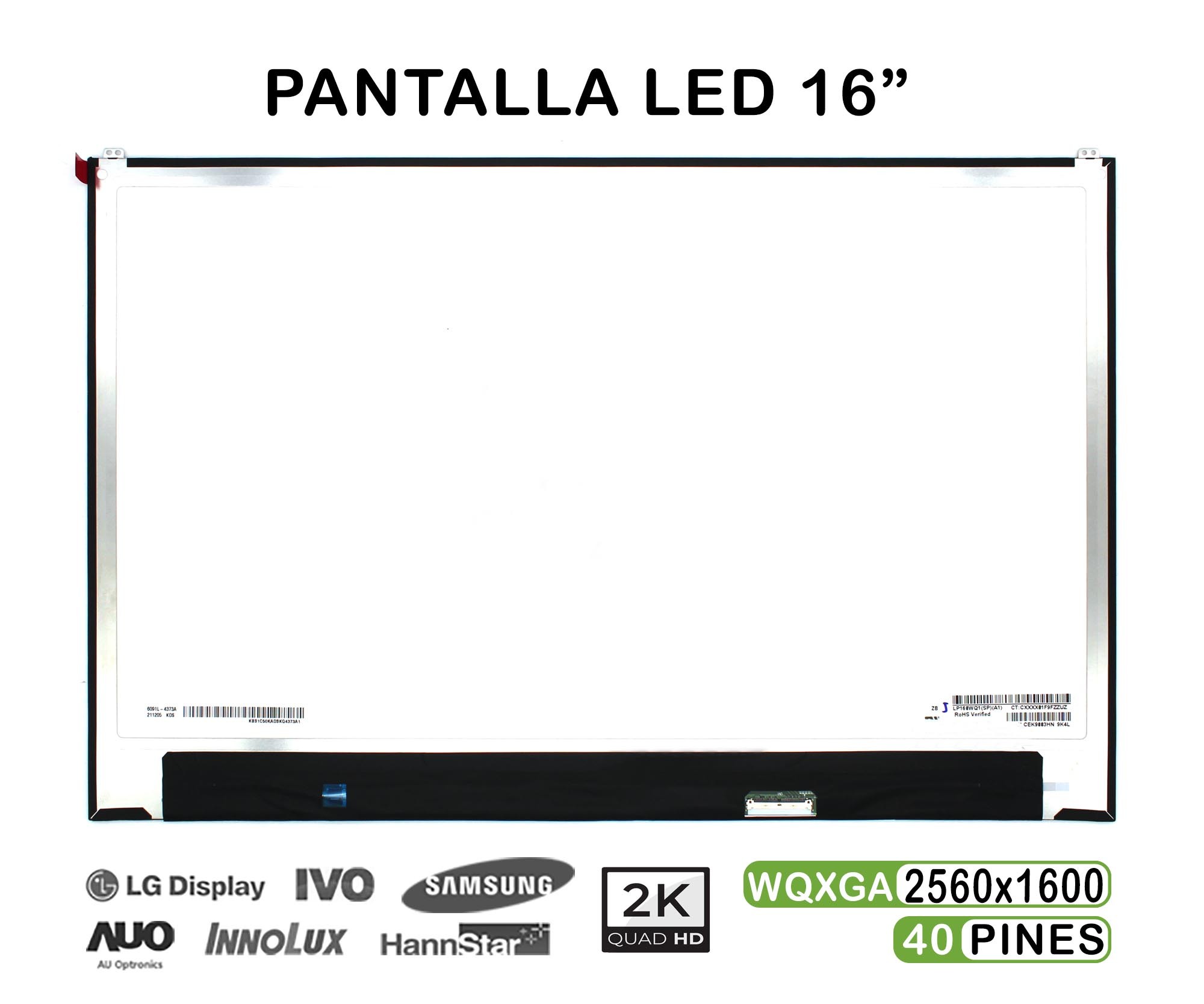 ECRÃ LED DE 16" PARA PORTATIL LP160WQ1-SPA1 40 PINES