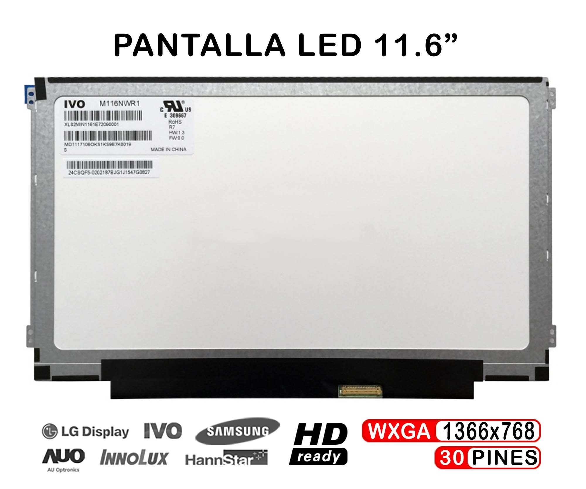 ECRÃ LED DE 11.6" PARA PORTATIL M116NWR1 M116NWR1 R7