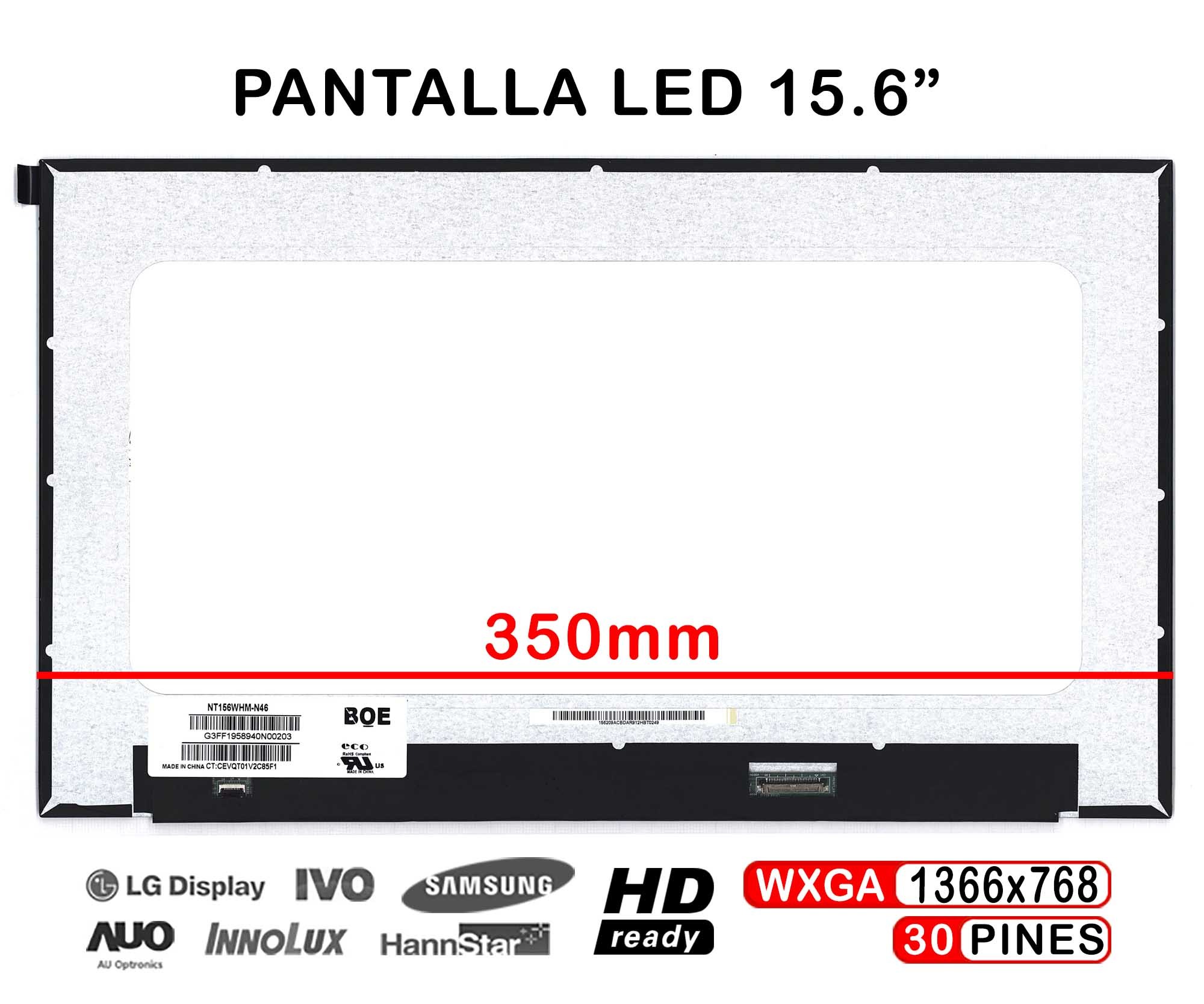 ECRÃ LED PARA LAPTOP DE 15,6" N156BGA-E53 REV B2