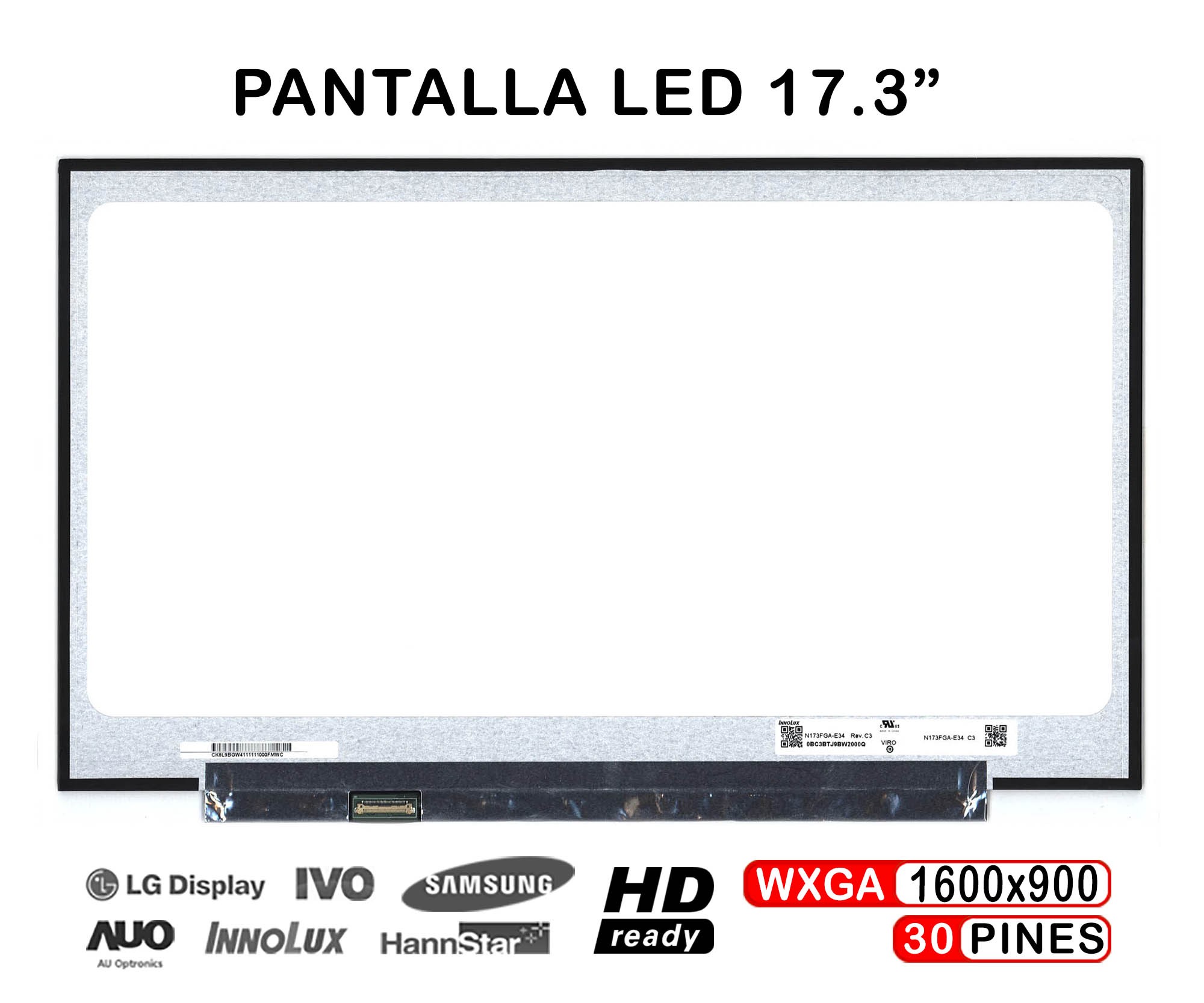 ECRÃ LED DE 17.3" PARA PORTATIL N173FGA-E34 REV.C2, N173FGA-E34 REV.C3