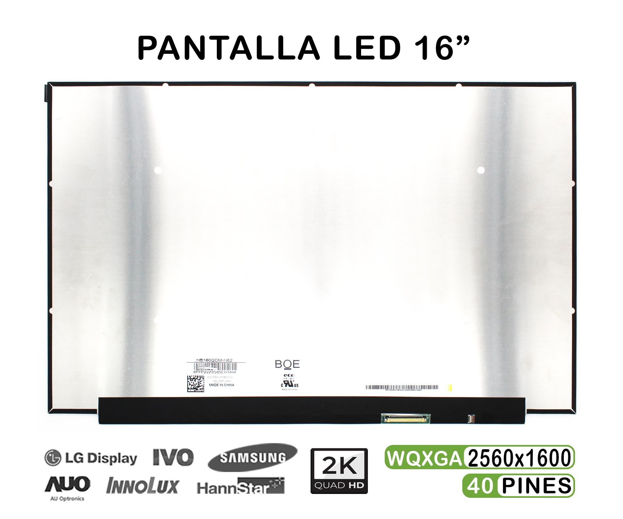 ECRÃ LED DE 16" PARA PORTATIL NE160QDM-N62 40 PINES