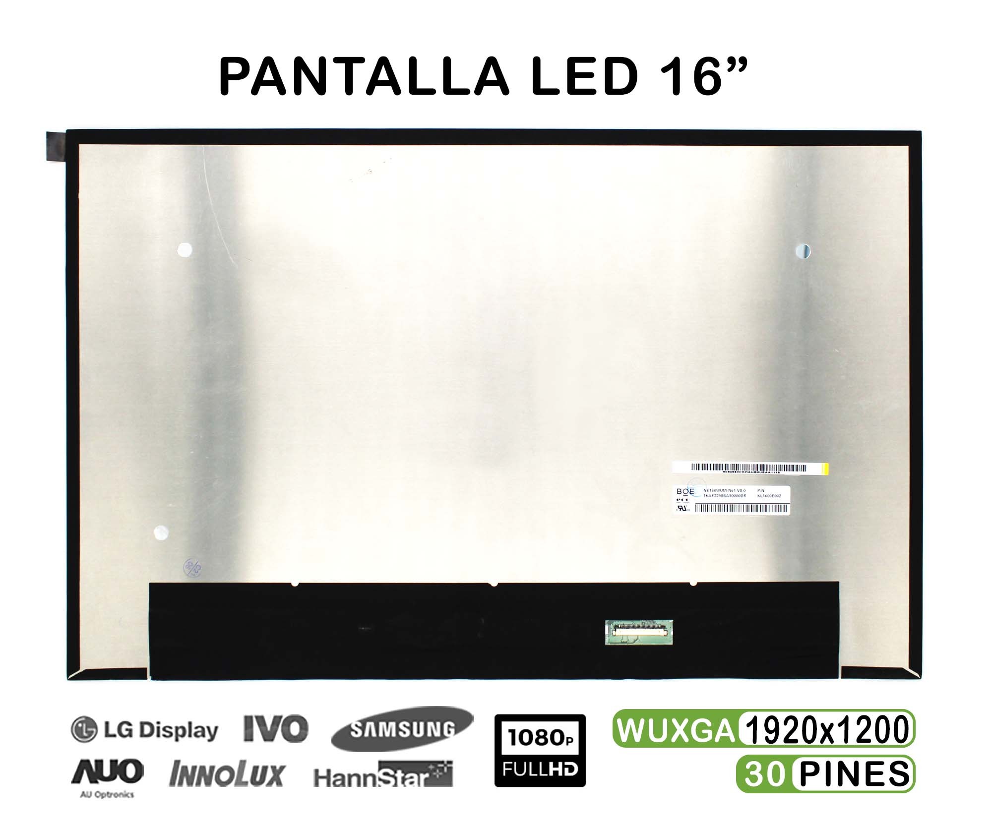 ECRÃ LED DE 16" PARA PORTATIL NE160WUM-N61 V8.0 30 PINES