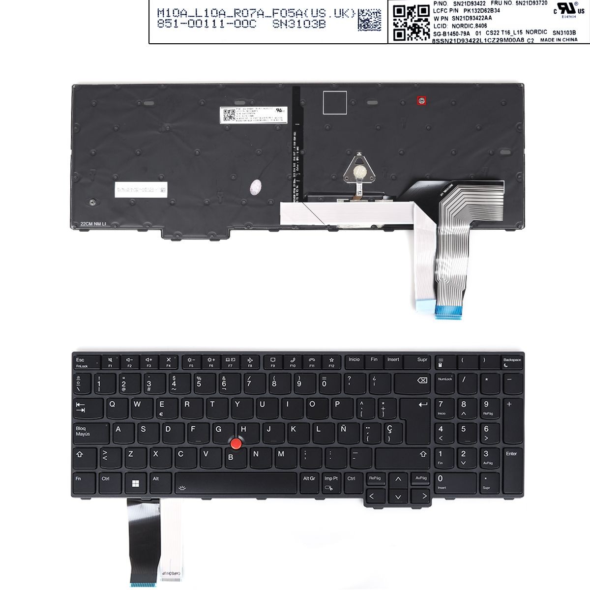 TECLADO RETROILUMINADO PARA PORTÁTIL LENOVO L15 GEN3 T16 P16S GEN1 18-0118A-DZ01-K17 SN21D93422AA PK132D6