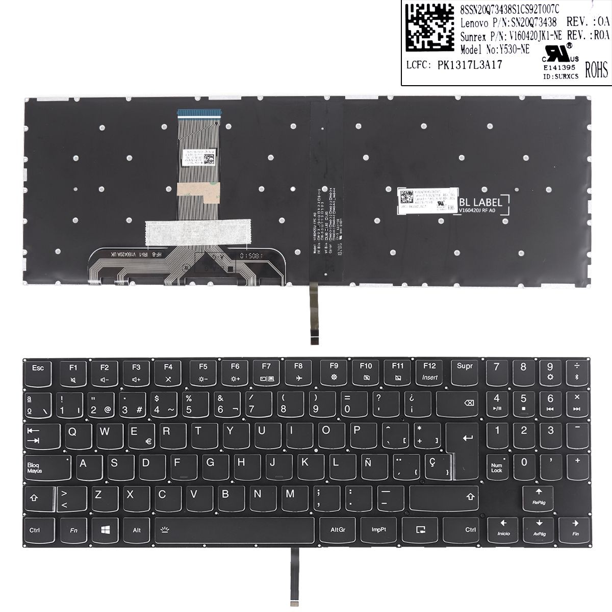 TECLADO PARA PORTATIL LENOVO LEGION Y520 Y520-15IKB R720 R720-15IKB PRETO COM RETROILUMINAÇÃO