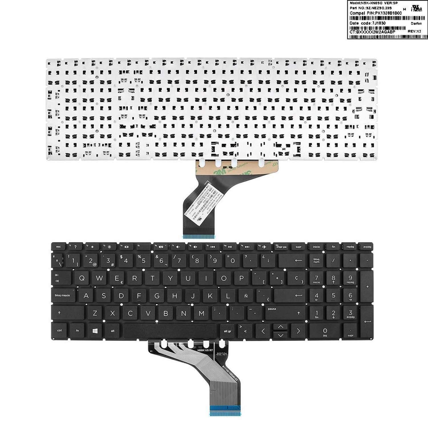 TECLADO PARA PORTATIL HP PAVILION 15-DA 250 255 GEN7 HR04-M YMS-0314-M 9Z.NEZSC.20F NSK-XN0SC INTRO PEQUENO PRETO