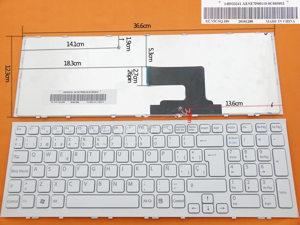 TECLADO PARA PORTATIL SONY VAIO VPC-EE SERIES EN BRANCO AENE7P00110