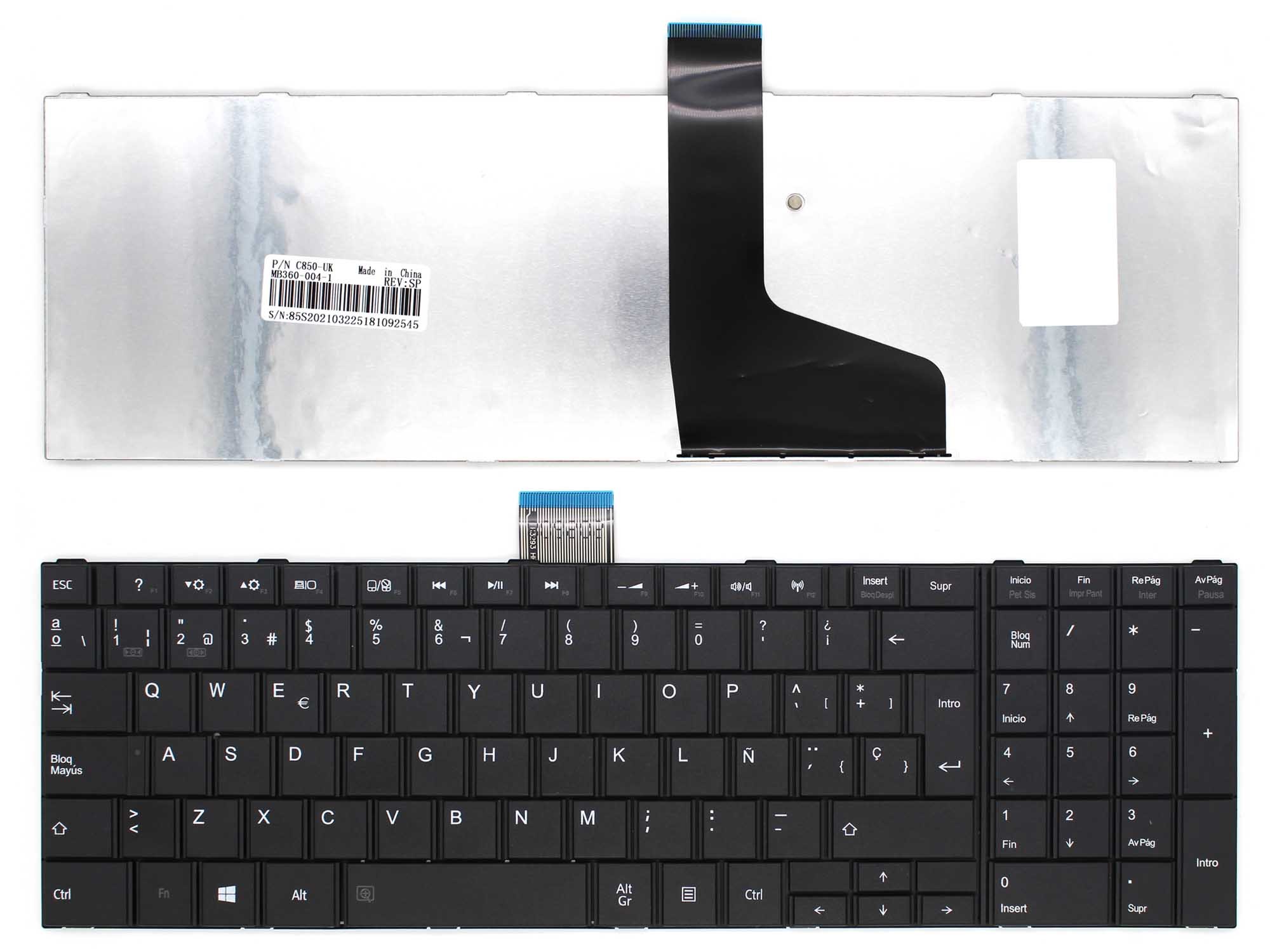 TECLADO PARA PORTATIL TOSHIBA SATELLITE L850 C850 L850D L855 L870 L870D SIN ESTRUTURA