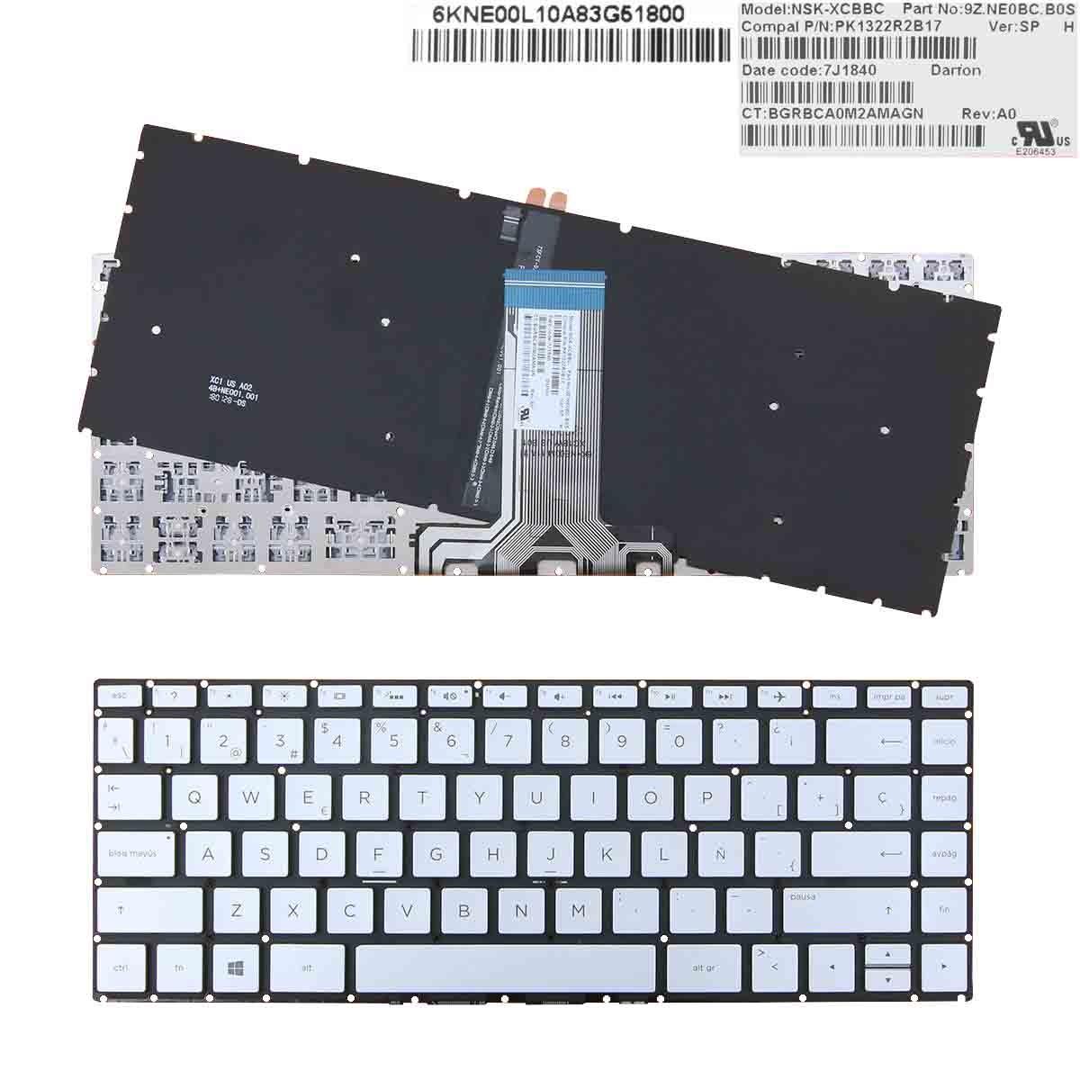 TECLADO BACKLIT PARA PORTATIL HP PAVILION 14-BS 14-BS000 14-BS100 14-BS500 PRATA SIN ESTRUTURA INTRO PEQUENO