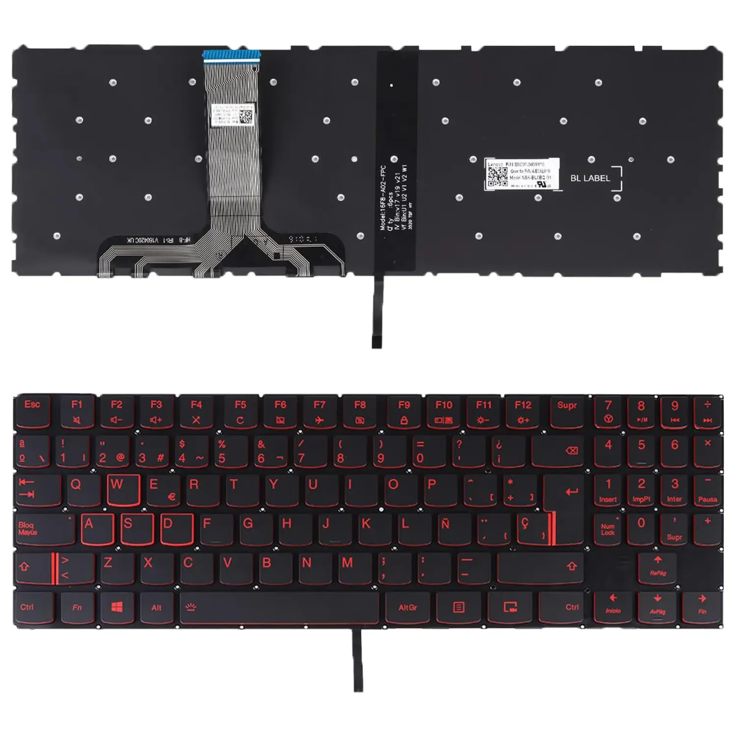 TECLADO BACKLIT EN VERMELHO PARA PORTATIL LENOVO LEGION Y520 Y520-15IKB R720 R720-15IKB PRETO