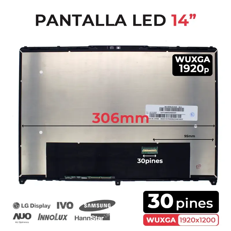 ECRÃ LED DE 14" PARA PORTÁTIL NV140WUM-N49 NV140WUM N49 V8.0 COM MOLDURA