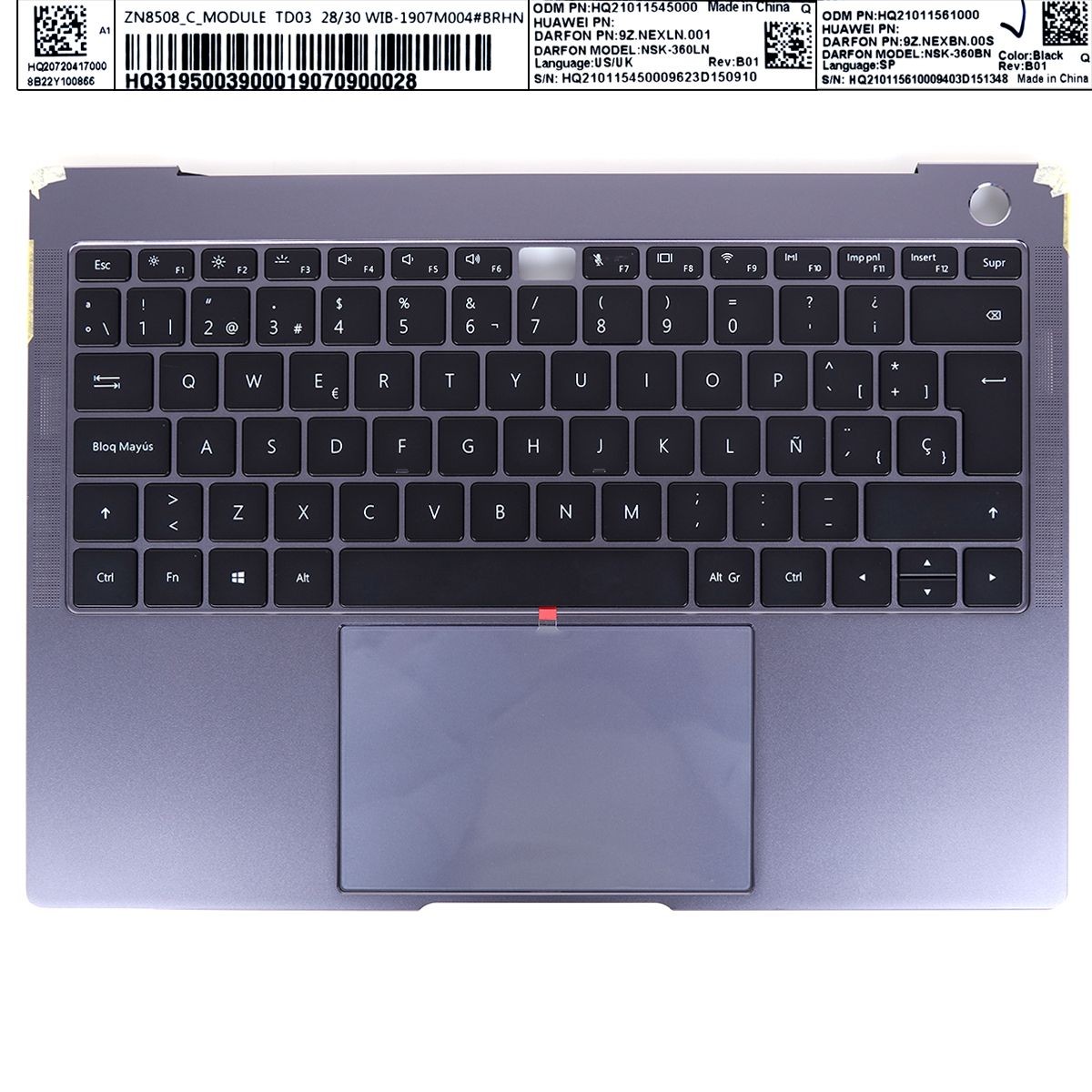 CARCAÇA SUPERIOR PARA PORTÁTIL HUAWEI MATEBOOK X PRO MACH-W29C W19LWX9 MACHD-WFE9 CINZA