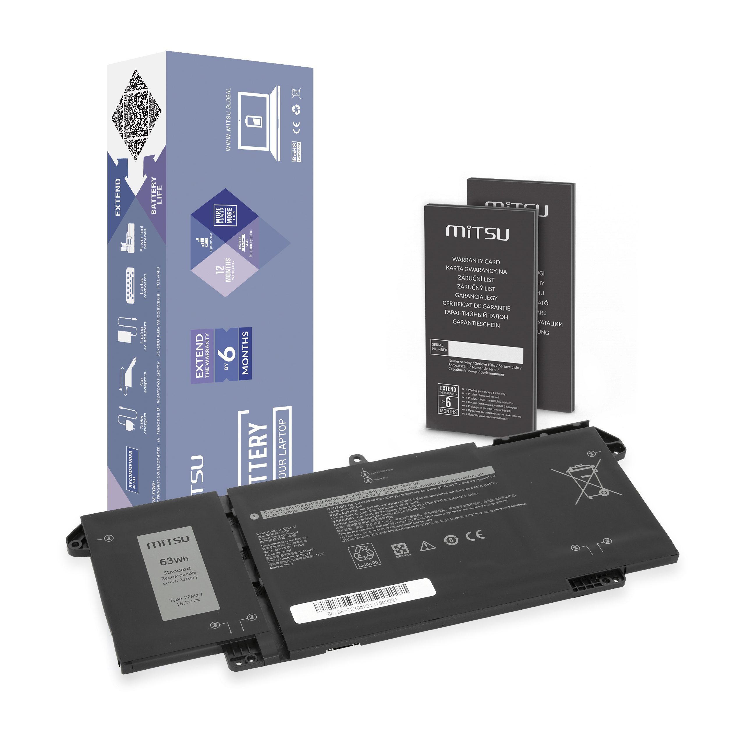 Bateria Mitsu para Dell Latitude 5320, 7320, 7520, 7FMXV