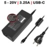 Carregador Multivoltagem USB-C para Portátil 5V-20V 3.25A 65W Preto
