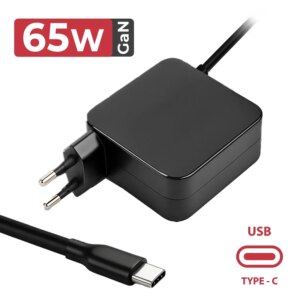 CARREGADOR GAN USB-C PARA PORTÁTIL 5V-20V/3.25A 65W PRETO