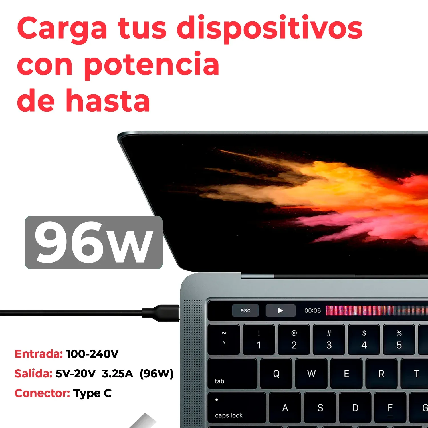 CARREGADOR PARA PORTÁTIL APPLE MACBOOK USB-C 96W PRETO - Image 3