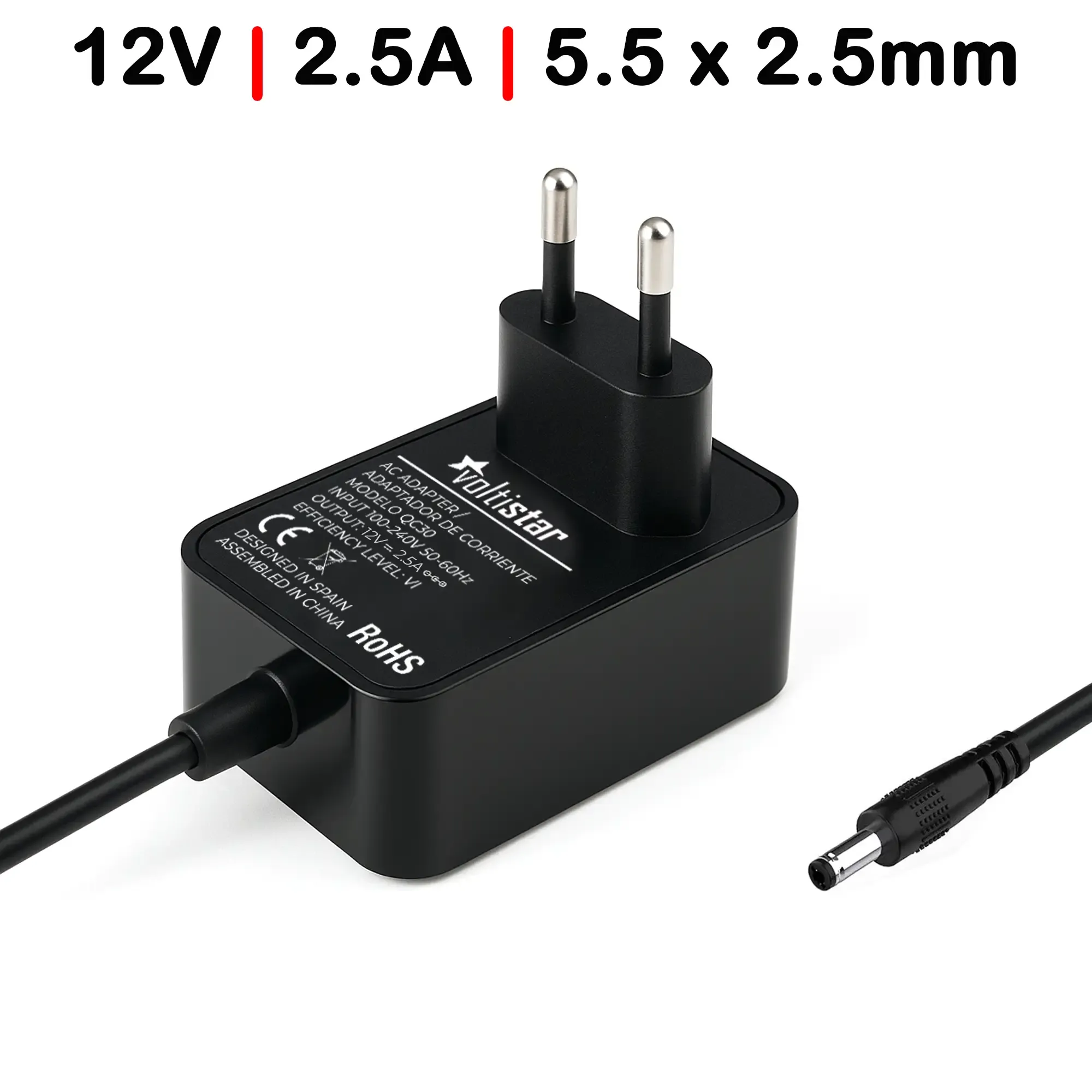 CARREGADOR PARA MONITORES ROUTER LUZES LED 12V 2.5A 30W 5.5X2.5MM PAREDE