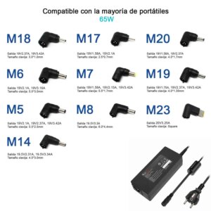 CARREGADOR UNIVERSAL PARA PORTÁTEIS 9.5-20V 65W 9 TIPS