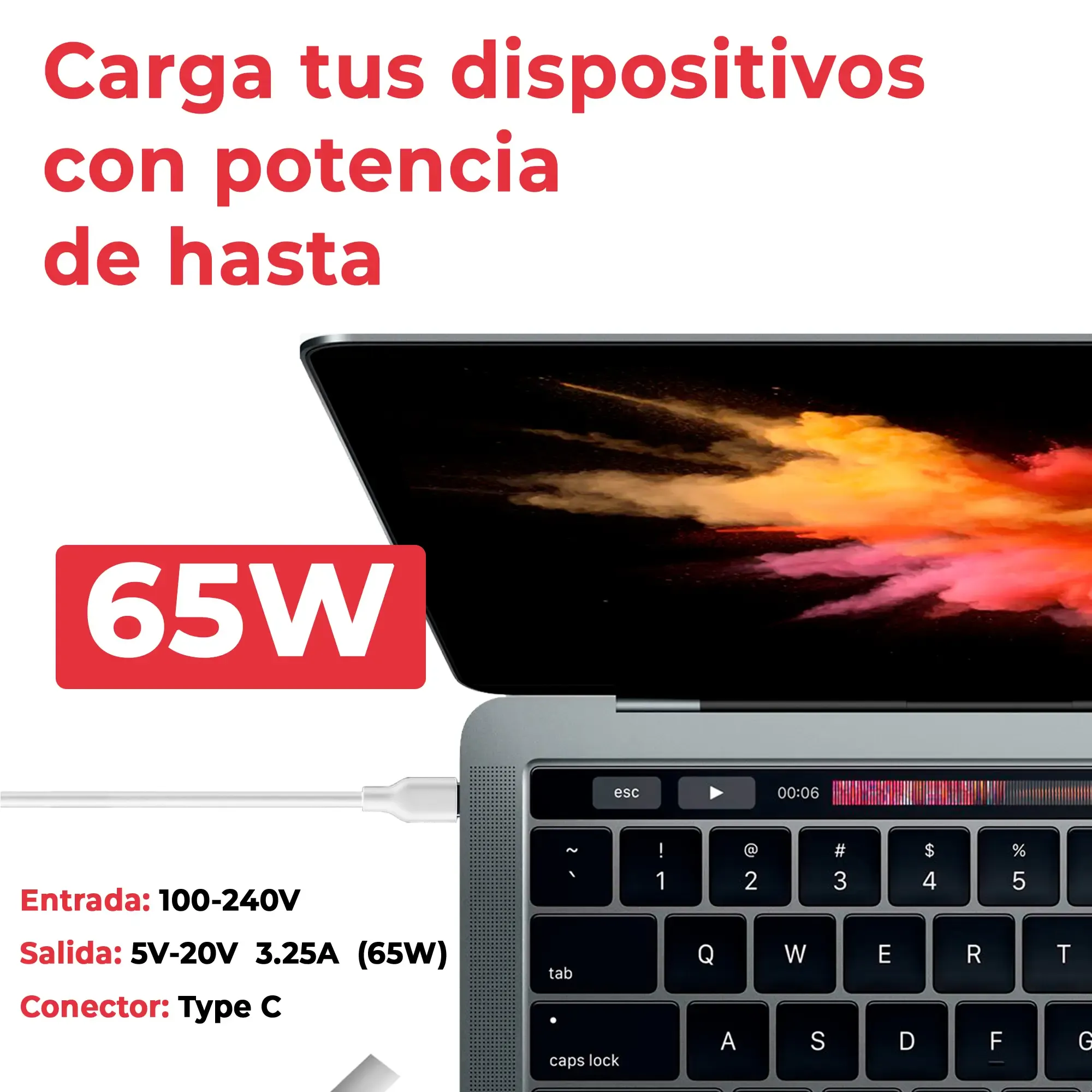 CARREGADOR USB-C MULTI-TENSÃO PARA PORTÁTIL 5V-20V 3.25A 65W BRANCO - Image 3