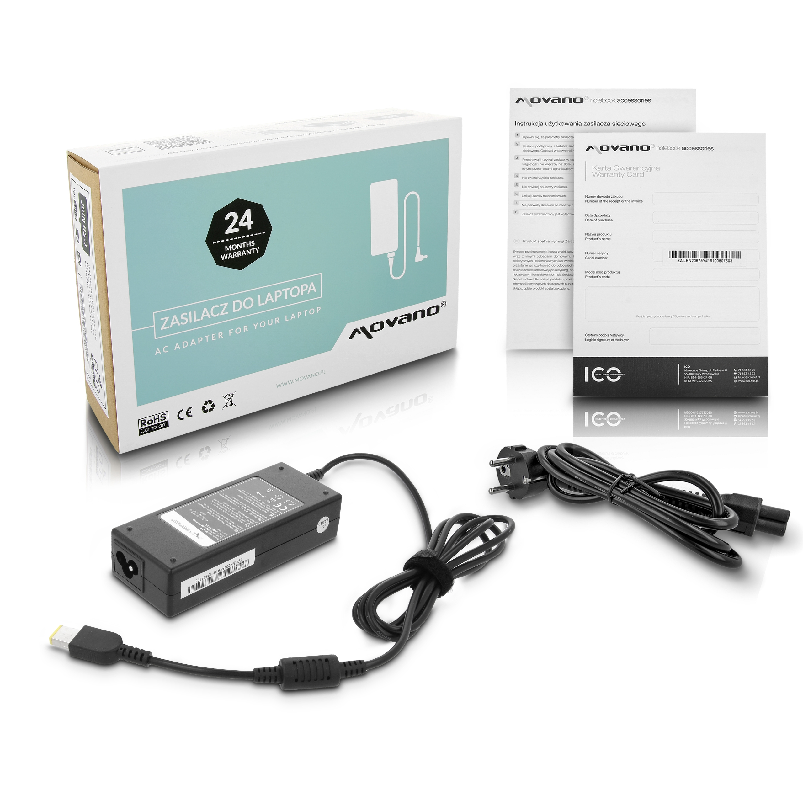 Carregador Movano 20V 4.5A (Retangular 11.0x4.5 mm) 90W para Lenovo