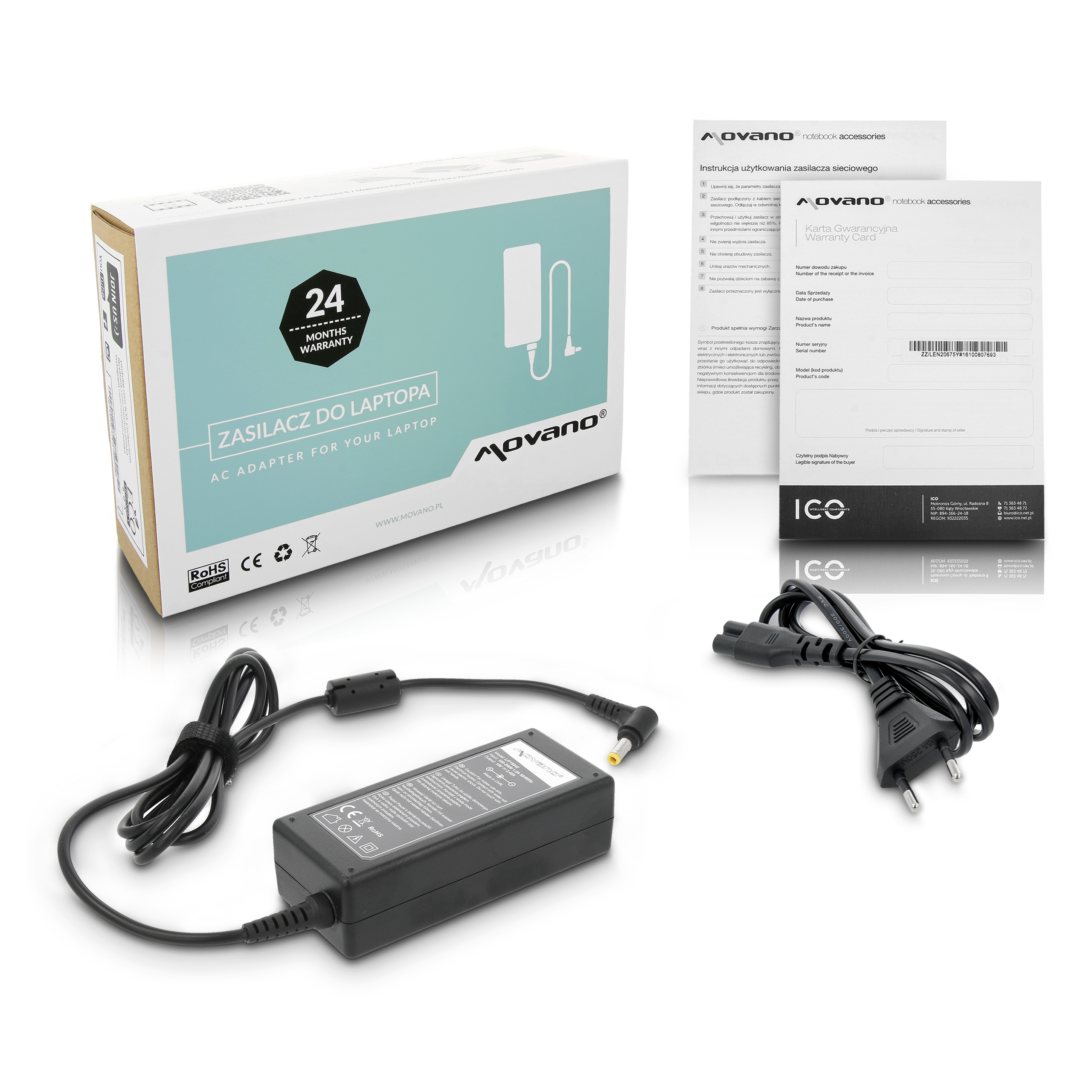 Carregador Movano 19V 3.42A (5.5x2.5 mm) 65W para Asus, Toshiba, Lenovo, MSI