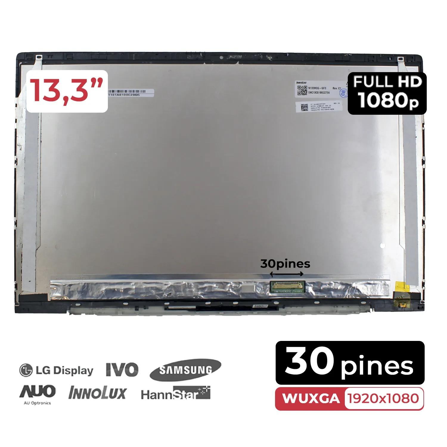 ECRÃ LED DE 13,3" PARA PORTÁTIL HP ENVY 13-BA L96784-001 COM MOLDURA