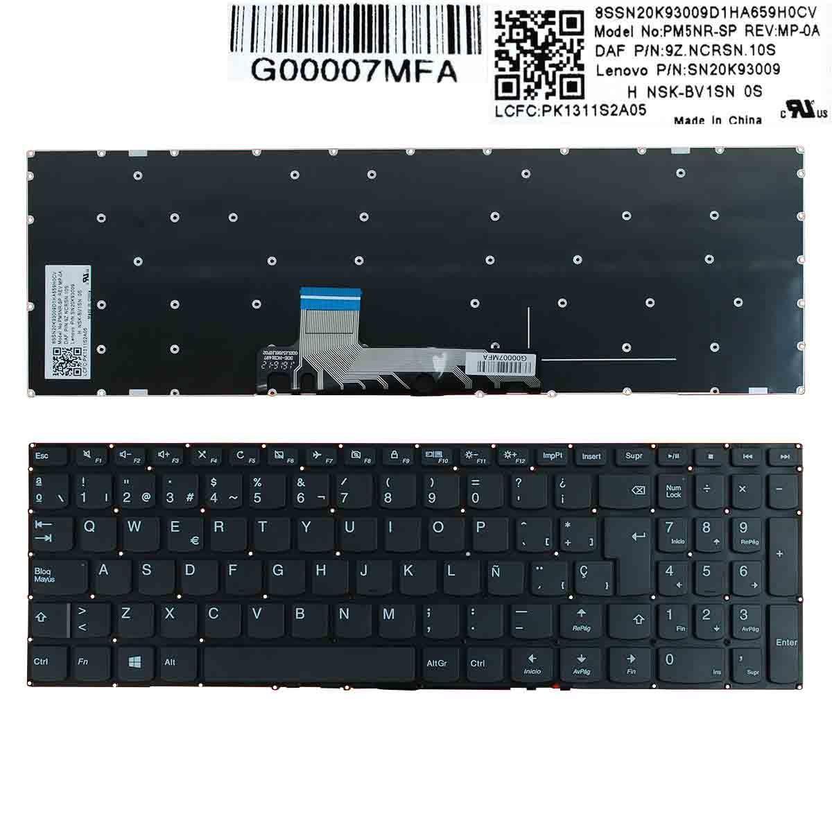 TECLADO PARA PORTATIL LENOVO IDEAPAD 310S-15ISK 510S-15ISK 310S-15IKB PRETO SIN ESTRUTURA