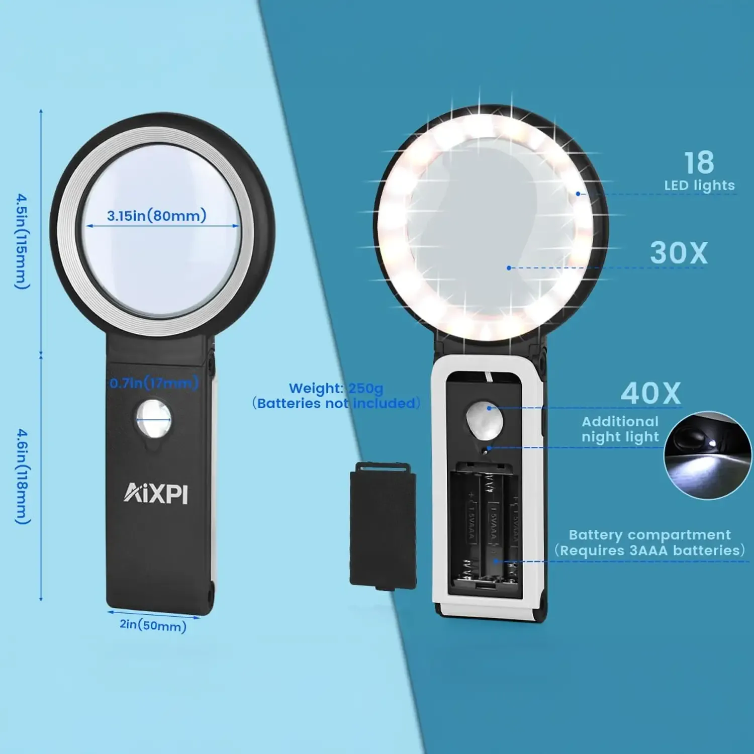 LUPA ILUMINADA 30X 40X COM 18 LEDS E SUPORTE DOBRÁVEL PRETO - Image 2